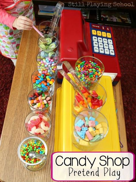 Kid experience math, writing, and fine motor skills through this pretend play candy shop dramatic center! Dramatic Play Themes, Farm Invitation, Hansel Gretel, Dramatic Play Preschool, Math Writing, Dramatic Play Centers, Invitation To Play, Educational Activities For Kids, Play Centre