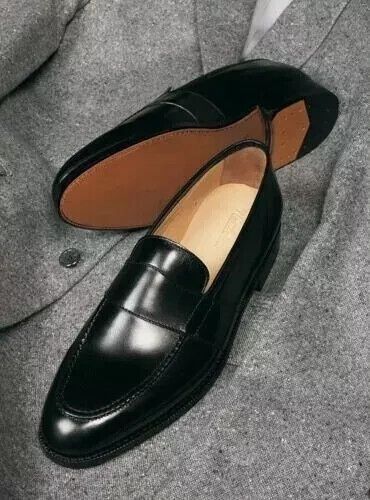 Check out Handmade Men's Black Round Toe Formal Slip On Dress Shoes, Real Leather Shoes, the latest item I added on eBay! #eBay #eBaySeller Mans Shoe, Finsbury Shoes, Black Loafer Shoes, Loafer Shoes For Men, Mens Black Dress Shoes, Quality Leather Boots, Gentleman Shoes, Leather Formal Shoes, Custom Design Shoes