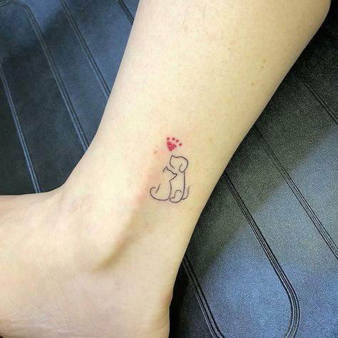 Cute Best Friend Tattoos, Cat And Dog Tattoo, Tatuaje Cover Up, Small Dog Tattoos, Arm Sleeve Tattoos For Women, Cute Cat Tattoo, Tiny Wrist Tattoos, Pawprint Tattoo, Arm Sleeve Tattoos