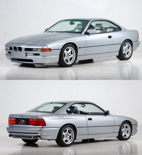 This stunning 1995 BMW 850CSi, which is one of just 225 imported to the United States. It is finished in Arctic Silver Metallic over two-tone Silver Grey Nappa leather and powered by BMWs 5.6-liter S70 V12 mated to a six-speed Getrag manual transmission and a limited-slip differential. 1995 Bmw 850csi, Bmw 8 Series, Limited Slip Differential, German Cars, Vroom Vroom, Manual Transmission, Car Car, Nappa Leather, Two Tone