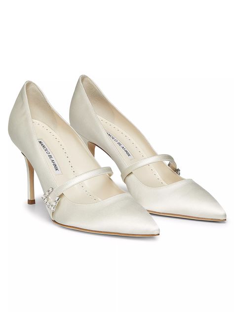 Shop Manolo Blahnik Ramima 90MM Embellished Satin Pumps | Saks Fifth Avenue White Manolo Blahnik, Manolo Blahnik White, Manolo Blahnik Heels, Diana Vreeland, Satin Pumps, White Pumps, Rich Girl, Fashion Editor, Brand Designer