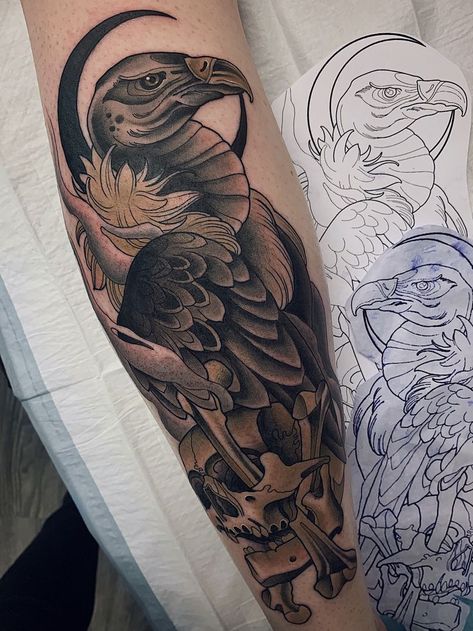 Neo Traditional Vulture Tattoo, Vulture Tattoo Design, Traditional Vulture Tattoo, Rotten Tattoo, Turkey Tattoo, Turkey Tattoos, Vulture Tattoo, Body Doodles, Bird Skull Tattoo