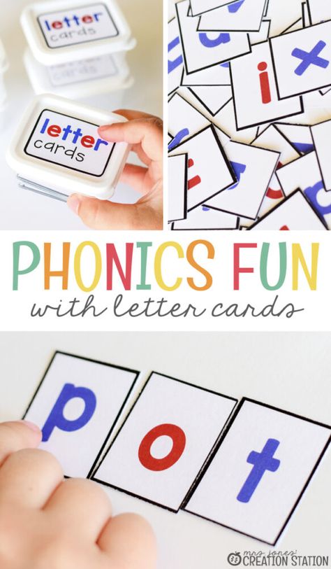 Phonics is a vital part of elementary classrooms. It is the beginning step to reading. Having the right tools to help you teach your little learners is so important. That's where my free printable phonics letter cards come into play. Not only are they engaging to the student, they are perfect for your beginning readers. #phonics #letters #alphabet #words #cards #reading #children #kindergarten mrsjonescreationstation Abc Phonics Free Printable, Build A Word Free Printable, Letter Tiles, Phonics Flashcards Free Printable, Ufli Foundations Kindergarten, Free Phonics Activities, Word Building Activities, Learning Phonics, Literacy Games