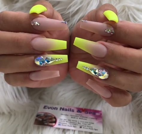 Neon Birthday Nails Short, Neon And Nude Nails Designs, Neon Nails With Rhinestones, Ballerina Summer Nails, Rhinestone Summer Nails, Nails Ombre Matte, Matte Nails Summer, Nude Neon Nails, Neon Rhinestone Nails