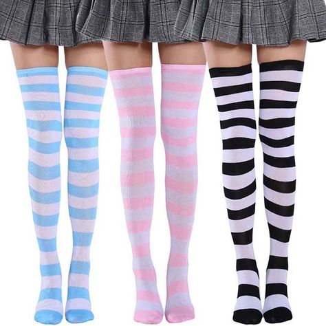 Striped Thigh High Socks, Thigh Socks, Striped Stockings, Over Knee Socks, Knee High Stockings, Over The Knee Socks, Thigh High Socks, Thigh High Stockings, Cute Socks