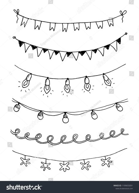 Set of hand drawn sketch garlands with flags and light bulbs. Vector illustration. sketch#garlands#drawn#Set Garland Illustration, Card Drawing, Bunting Garland, Drawing Set, Garland Decor, Christmas Garland, Royalty Free Photos, Linocut, Drawing Tutorial