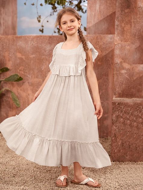 SHEIN Girls Striped Ruffle Hem Dress | SHEIN USA Kids Fasion, Dress Anak, Gothic Furniture, Simple Dress, Girls Stripes, Ruffle Hem Dress, Hem Dress, Girl Dress, Simple Dresses