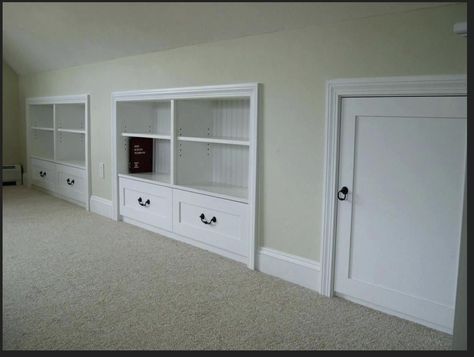 Wall Bookcases, Bonus Room Bedroom, Built In Dresser, Knee Wall, Half Walls, Wall Cabinets, Attic Storage, Wall Bookshelves, Diy Home Decor Bedroom