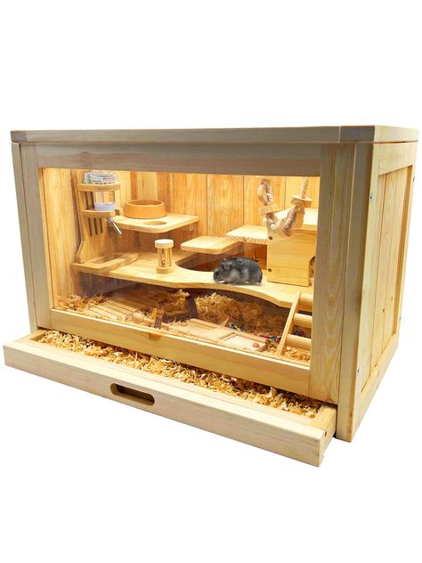 AmazonSmile: Rubor Hamster Cage Wooden Hamster Cages and Habitats for Dwarf Hamster, Guinea Pig, Chinchilla, 2-Tiers with Shelf and Ladder, Openable Top, Pull-Out Tray, Natural Wood : Pet Supplies Wood Hamster Cage, Kandang Hamster, Hamster Enclosure, Hamster Water Bottle, Wooden Container, Hamster Cages, Cat Proofing, Hamster House, Small Animal Cage