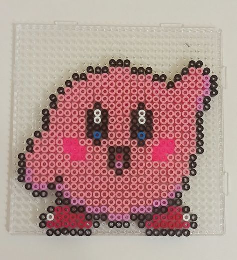 Kirby Bead Pattern, Kirby Perler Beads Pattern, Kirby Fuse Beads, Kirby Pearl Beads, Kirby Jewelry, Kirby Perler Bead Patterns, Hama Pearls Ideas, Pixel Art Kirby, Kirby Perler Beads