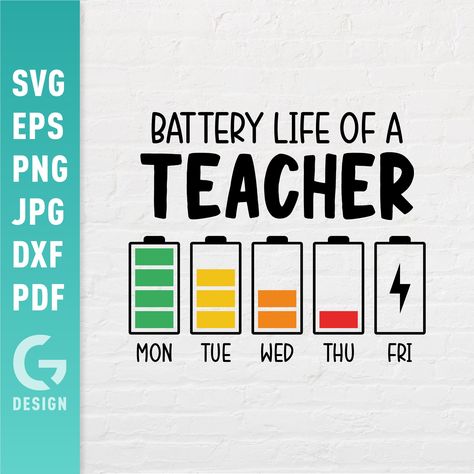 Battery Life Of A Teacher SVG | Classroom Funny Sayings | Teaching Energy School Highschool Fun Quotes Easy Cut Files for Cricut Silhouette by ClaudiGDesign on Etsy Teaching Energy, School Highschool, Teacher Svg, Star Words, Fun Quotes, Funny Sayings, Teacher Life, Battery Life, Cricut Silhouette