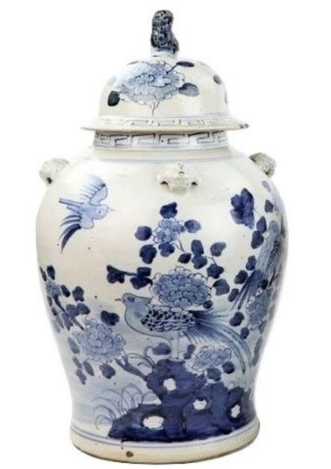 Fabulous bird ginger jar Decorating With Blue And White, Decorating With Blue And White Porcelain, White And Blue Pattern, The Enchanted Home, Enchanted Home, Jar Vase, Porcelain China, White China, Ginger Jar