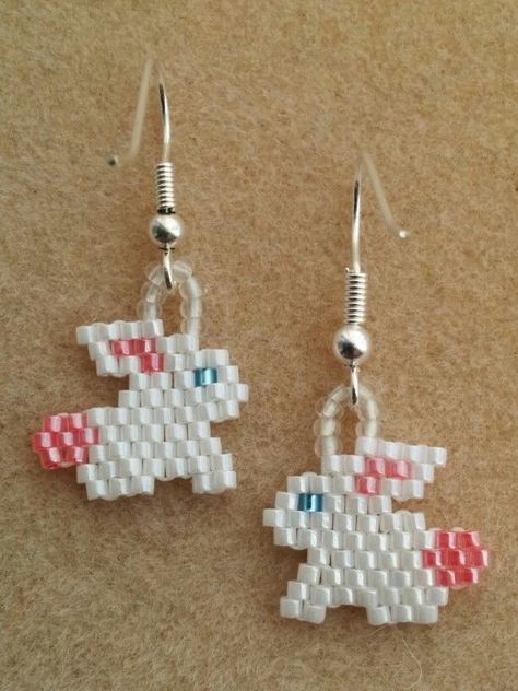 Easter Seed Bead Earrings, Easter Beaded Earrings, Easter Earrings Diy, Bead Bunny, Beaded Bunny, Easter Bunny Earrings, Pony Bead Projects, Anting Manik, Miyuki Beads Pattern