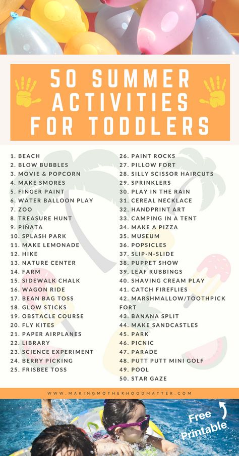 Free Printable Bucket List, Printable Bucket List, Summer Activities For Toddlers, Summer Fun For Kids, Toddler Summer, Summer Bucket List, Activities For Toddlers, Toddler Snacks, Toddler Play