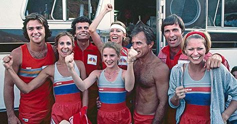 Robert Conrad, Gil Gerard, Melissa Gilbert, Erin Gray, Karen Grassle, and Greg Evigan in Battle of the Network Stars (1976) Battle Of The Network Stars, Patrick Wayne, Penny Marshall, Star Swimsuit, Erin Gray, Melissa Gilbert, Robert Conrad, Michael Landon, Retro Images