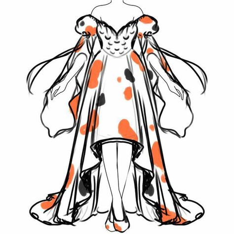 Mmm fish Koi Fish Outfit Design, Koi Fish Inspired Fashion, Animal Clothing Design, Koi Fish Costume, Koi Fish Clothes, Koi Fish Character Design, Fish Inspired Dress, Koi Fish Oc, Koi Fish Outfit