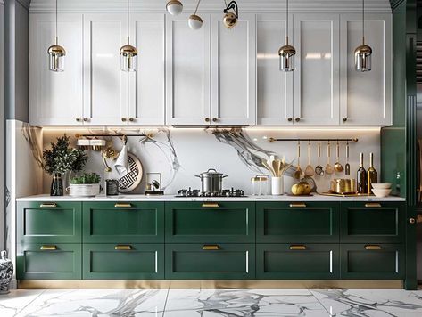 20+ Luxurious Two Tone Kitchen Cabinets Ideas for Art Deco Inspired Spaces • 333+ Art Images White Art Deco Kitchen, Art Deco Kitchens, Art Deco Kitchen Modern, Art Deco Kitchen Cabinets, Art Deco Interior Kitchen, Art Deco Style Kitchen, Art Deco Kitchen Ideas, Art Deco Kitchen Design, Kitchen Art Deco