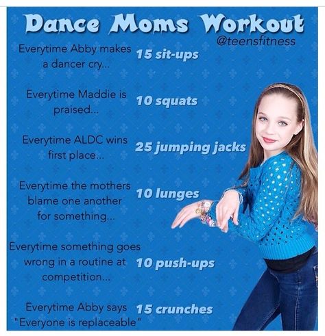 Haha you'll get a workout with this for sure! Tv Workout Challenge, Dance Moms Workout, Tv Show Workouts, Movie Workouts, Teen Workout Plan, Tv Workouts, Great Ab Workouts, Dance Moms Funny, Cheer Workouts