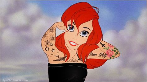 Punk Ariel, Modern Day Disney, Disney Pin Up, Disney Punk, Tattoo Disney, Punk Disney Princesses, Punk Disney, Dark Disney, Claire Holt