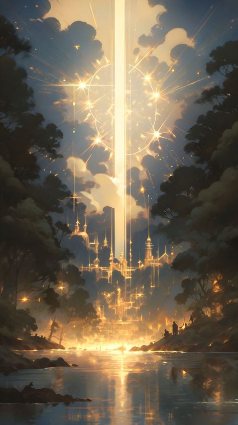 Holy castle surounded by clouds, huge light beam coming out of the castle into the distant above. Heaven Castle, Castle Background, Castle Art, Pretty Backgrounds, Lit Wallpaper, Cool Wallpapers Art, Light Beam, Fantasy Art Landscapes, Fantasy Concept Art