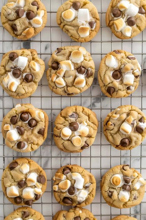 These marshmallow chocolate chip cookies are a fun twist on a childhood classic! Soft, chewy, studded with chocolate chips, and loaded with gooey marshmallows, they're just waiting for you to take a bite. Chocolate Chip Cookies With Marshmallows Recipe, Chocolate Chip Cookie With Marshmallow, Chocolate Chip Cookies Marshmallow, Chocolate Chip Chewy Bars, Chocolate Chip And Marshmallow Cookies, Marshmallow Cookies Easy, Chocolate Chip Cookies With Marshmallows, Marshmallow Biscuit Recipe, Baking With Marshmallows