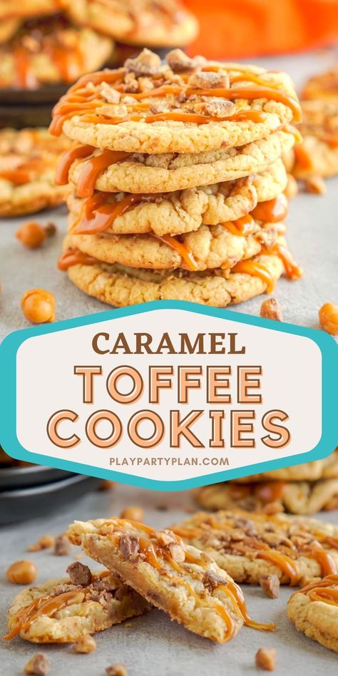 Salted Caramel Toffee, Soft Caramels Recipe, Toffee Cookie Recipe, Chewy Toffee, Chocolate Chip Pudding Cookies, Salted Caramel Cookies, Toffee Cookies, Caramel Toffee, Chocolate Cookie Dough