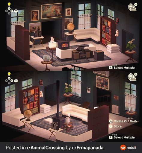 Acnh Study, Library Room Ideas, Study Room Ideas, Acnh Art, Acnh House, Animal Crossing Funny, Ac New Leaf, Animal Crossing Guide, Video Game Room Design