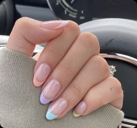 Pastel Tips Nails, Cabo Nails, Pastel French Tips, Ongles Gel French, Fab Nails, Girly Acrylic, Ongles Nails, Spring Nail Designs, Cute Spring Nails