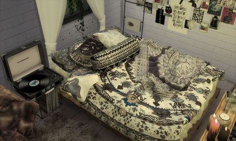 Grunge Bedrooms, Hippie Furniture, Goth Bedroom Decor, Witch Bedrooms, Grunge Bedroom, Hippie Bedroom, Room Decor Grunge, Sims Packs, Sims 4 Bedroom