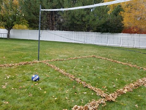 Leaf Volleyball Court! Free and fun from your backyard!! Backyard Volleyball, Volleyball Court, Volleyball, Soccer Field