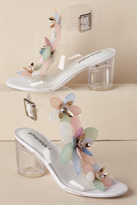 Heels With Flowers, Wedding Budget Ideas, Flower Wedding Shoes, Trendy Block Heels, Shoes Bride, Ivory Wedding Shoes, Budget Ideas, Anthropologie Wedding, Wedding Shoes Bride