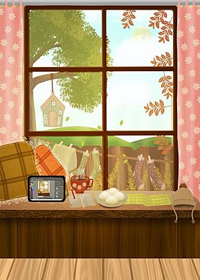 Window View Illustration, Window View Aesthetic, Window Cartoon, Window Scenery, Night Decoration, Cozy Window, Windows View, Autumn Window, Pink Window