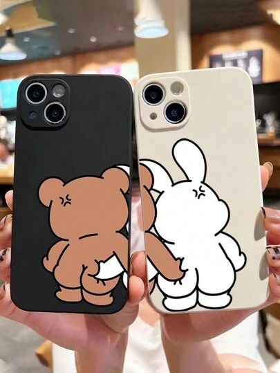 Transparent Phone Case Ideas, Couple Phone Cases, Redmi Phone, Couples Phone Cases, Art Studio Design, Cartoon Rabbit, Rabbit Cartoon, Pattern Case, Couple Cartoon