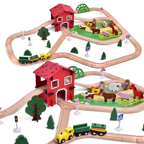 Track Fits, Toddler Boy Toys, Wood Train, Toy Barn, Wooden Train Set, Kids Training, Train Sets, Kids Wooden Toys, Best Kids Toys