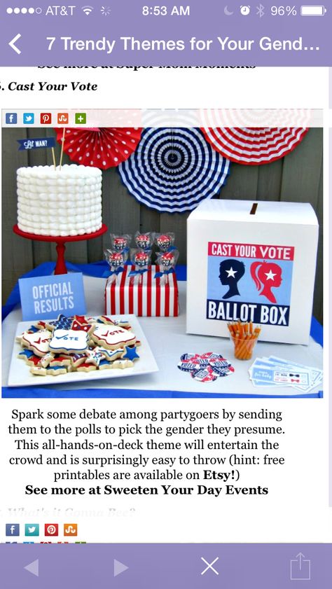 Cast your vote baby gender idea Creative Baby Shower Themes, Fireworks 4th Of July, Door Aesthetic, Creative Baby Shower, Independance Day, Gender Party, Baby Gender Reveal Party, Baby Gender Reveal, Watch Party