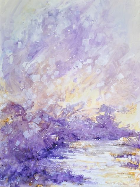 Lilac Art, Lilac Painting Aesthetic, Lilac Art Painting, Lilac Watercolor Paintings, Painting Lilacs Acrylic, Lilac Abstract Painting, Lilac Painting, Magical Paintings, Silver Lake