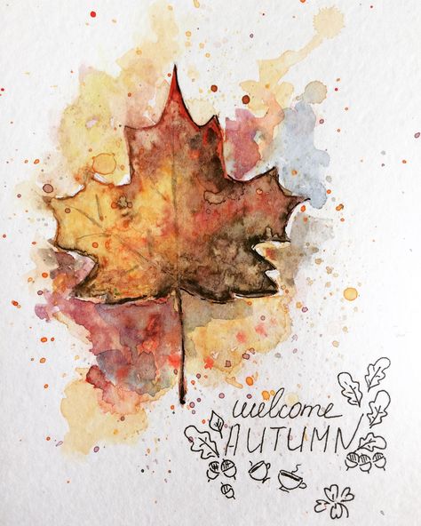 Fall Watercolor Paintings Easy, Autumn Watercolor Paintings, Fall Watercolor Paintings, Halloween Watercolor Art, Skulls Animal, Glass Cloches, Watercolor Autumn Leaves, Art App, Halloween Watercolor