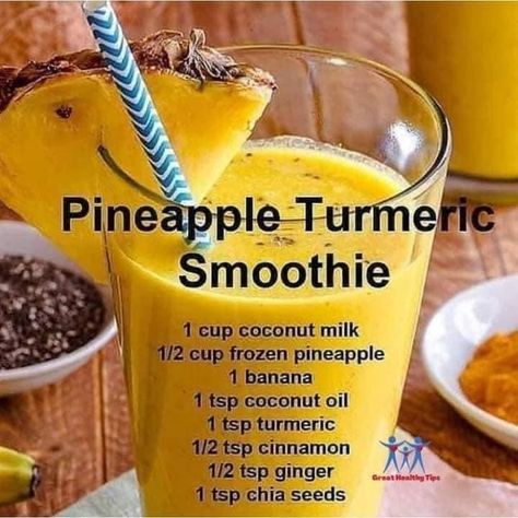 Pineapple Turmeric Turmeric Smoothie, Keto Smoothie Recipes, Best Smoothie, Pineapple Drinks, Smoothie Drink Recipes, Smoothie Detox, Frozen Pineapple, 1200 Calories, Good Smoothies