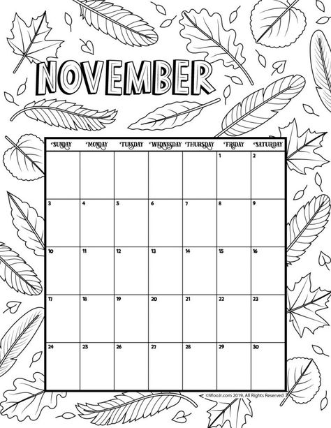 November 2019 Coloring Calendar Calander Printable, Printable December Calendar, November Colors, Graphic Design Magazine, Organizational Printables, Summer Calendar, Night Kids, Creative Calendar, November Calendar