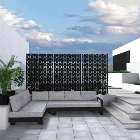 Neutypechic Square Metal Privacy Screen Panel - 76x47 Black - Walmart.com Metal Privacy Screen, Garden 2023, Screen Outdoor, Laser Cut Panels, Backyard Fireplace, Privacy Screen Outdoor, Outdoor Privacy, Privacy Panels, Privacy Screens