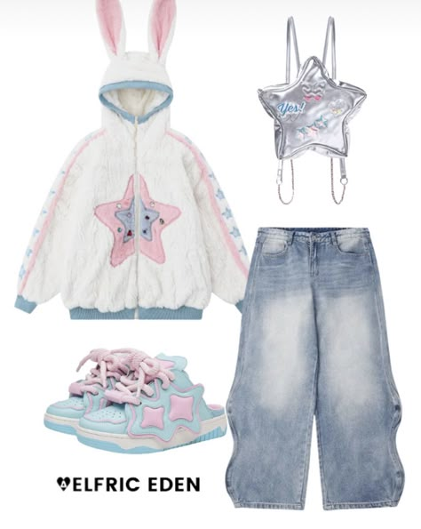 Cloud Hair, Star Outfit, Kawaii Sweater, Aelfric Eden, Pastel Outfit, Diy Clothes Design, Fashion Top Outfits, Fashion Themes