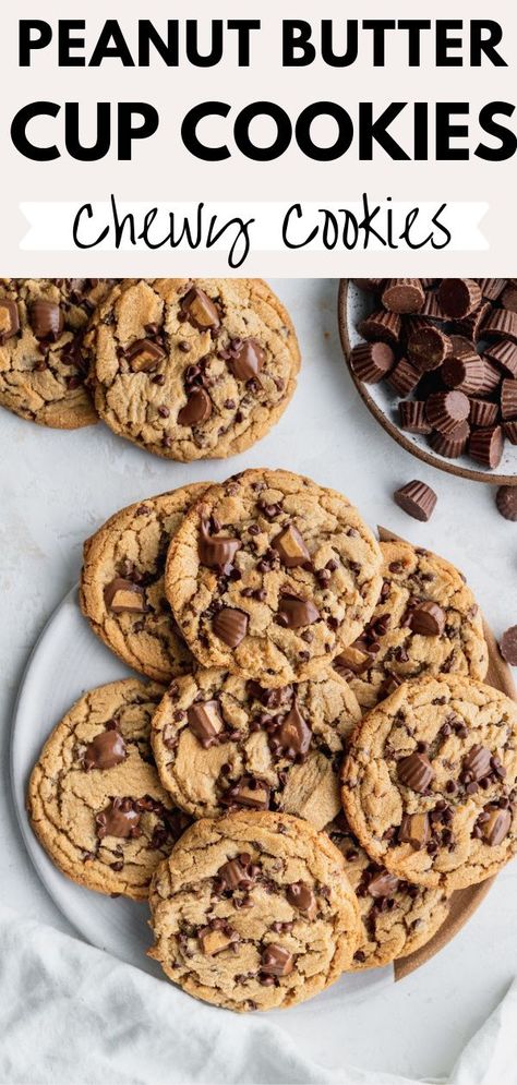 Miniature Peanut Butter Cup Cookies, Peanut Butter Chip And Chocolate Chip Cookies, Chocolate Chip And Reeses Cup Cookies, Reese’s Peanut Butter Cup Chocolate Chip Cookies, Resses Peanut Butter Cup Chocolate Chip Cookies, Peanut Butter Cookies With Mini Reeses Cups, Reeses Peanut Butter Cookies Recipe, Reeses Chip Cookies, Peanut Butter Cookies Reeses Cups