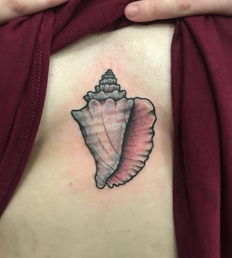 Conch Shell Tattoos For Women, Conch Tattoo Shell, Belize Tattoo, Conch Tattoo, Conch Shell Tattoo, Theme Tattoos, Shell Tattoo, Shell Tattoos, K Tattoo