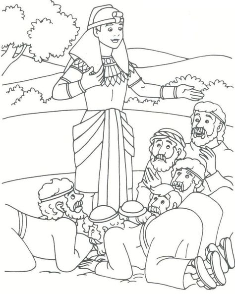 Joseph Forgives His Brothers   Bible Coloring Page  Genesis 50:15-21 Joseph In Egypt, Bible Coloring Sheets, Sunday School Coloring Pages, Bible Story Crafts, Photo Tag, Preschool Bible, Coat Of Many Colors, School Coloring Pages, Bible School Crafts