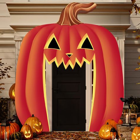 PRICES MAY VARY. Polyester Eye Catching Design: the Halloween door banner features an exquisite pumpkin shaped outdoor decoration design, adding a unique scare to your Halloween festivities; The scary pumpkin design curtain with its sharp teeth is sure to make your entrance the most terrifying this Halloween Quality Material: this Halloween large door banner is made out of polyester material, ensuring its durability and colorfastness; It will not fade or tear easily, allowing you to reuse it for Pumpkin Archway, Door Decorations Halloween, Scary Pumpkin Designs, Front Door Decorations, Halloween Front Door Decorations, Pumpkin Door, Halloween Crafts Decorations, Halloween Door Decorations, Scary Pumpkin