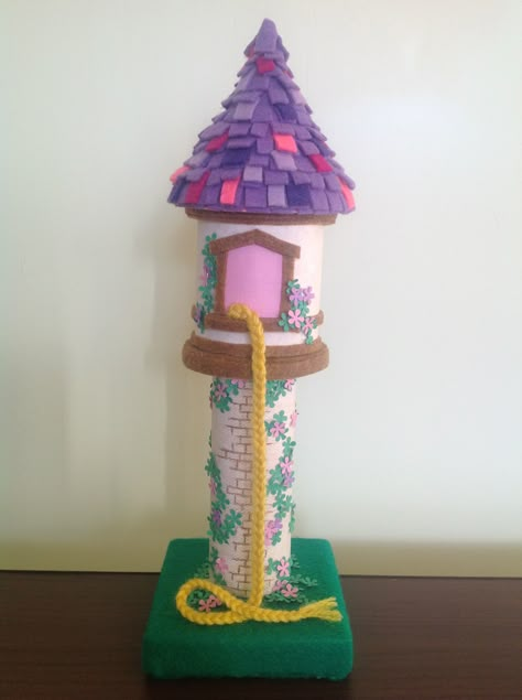 Handmade Rapunzel's Tower Tangled Tower Diy, Diy Rapunzel Tower, Rapunzel Castle, Rapunzel's Tower, Smores Party, Minecraft House Ideas, Castle Crafts, Rapunzel Tower, Tangled Birthday Party