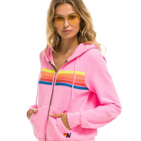 New Pink (S) Pink And Neon Sold Out Brand New Never Worn So Pretty Stitch Work, Aviator Nation, Neon Rainbow, Womens Cashmere, Striped Jacket, Striped Hoodie, Yellow Purple, Neon Pink, Pink Yellow