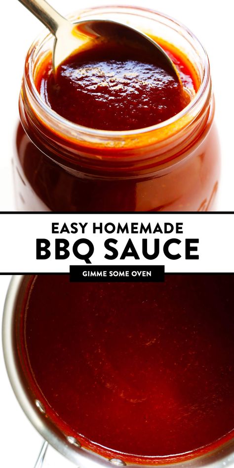 This Kansas City-style homemade BBQ sauce recipe is super quick and easy to make, and full of the best tangy, smoky and slightly-sweet flavors that everyone is sure to love! Add it to chicken, pork, ribs, pizza, salad, tacos or whatever sounds good. | gimmesomeoven.com #bbq #sauce #barbecue #homemade #summer #grilled #chicken #pork #glutenfree #healthy Homemade Bbq Sauce Easy, Healthy Bbq Sauce, Best Homemade Bbq Sauce, Summer Grilled Chicken, Vegan Bbq Sauce, Kansas City Bbq, Easy Bbq Sauce, Bbq Sauce Homemade Easy, Make Bbq Sauce