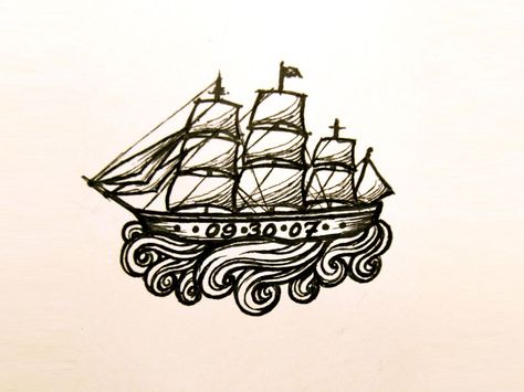 Tattoo Plume, Google Ideas, Pirate Ship Tattoo, Tattoo Sketchbook, Boat Tattoo, Tattoo Wallpaper, Feather Illustration, Pirate Tattoo, Nautical Tattoo