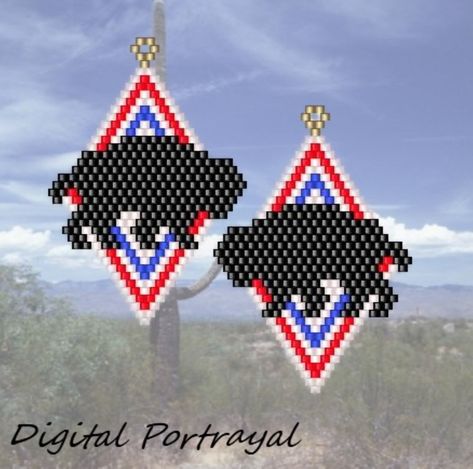 Bring out your creative side when you make these great earrings for yourself or a friend. Click on the link to find out how to purchase the pattern and find more great designs Caribou Tufting, Beaded Brick Stitch, Buffalo Bison, Beaded Stuff, Beaded Earrings Native, Earrings Patterns, Native Beadwork, Spirit Animals, Brick Stitch Earrings